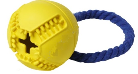 Игрушка для собак HOMEPET SILVER SERIES 7,6 см мяч с канатом с отв. д/лакомств желтый каучук